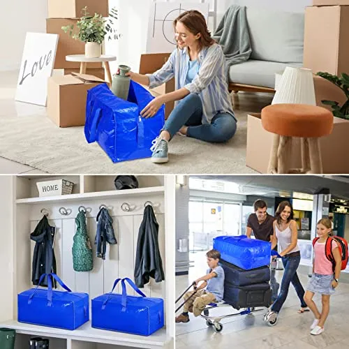 8-Pack Extra Large Moving Bags, Heavy Duty Storage Bags w/Strong Handle & Zippers, Storage Tote for Space Saving, Alternative to Moving Boxes, Bags for Clothing Dorm Travel Packing Supplies (Blue)41