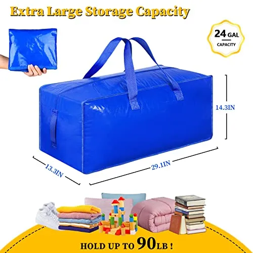 8-Pack Extra Large Moving Bags, Heavy Duty Storage Bags w/Strong Handle & Zippers, Storage Tote for Space Saving, Alternative to Moving Boxes, Bags for Clothing Dorm Travel Packing Supplies (Blue)41