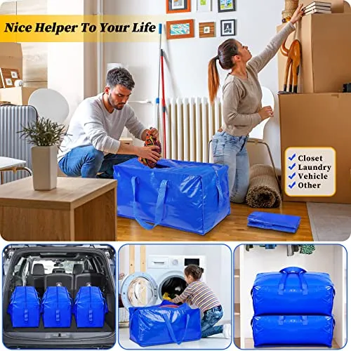 8-Pack Extra Large Moving Bags, Heavy Duty Storage Bags w/Strong Handle & Zippers, Storage Tote for Space Saving, Alternative to Moving Boxes, Bags for Clothing Dorm Travel Packing Supplies (Blue)41