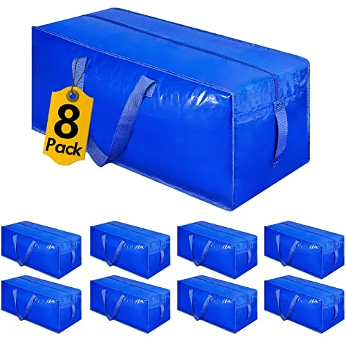 8-Pack Extra Large Moving Bags, Heavy Duty Storage Bags w/Strong Handle & Zippers, Storage Tote for Space Saving, Alternative to Moving Boxes, Bags for Clothing Dorm Travel Packing Supplies (Blue)41