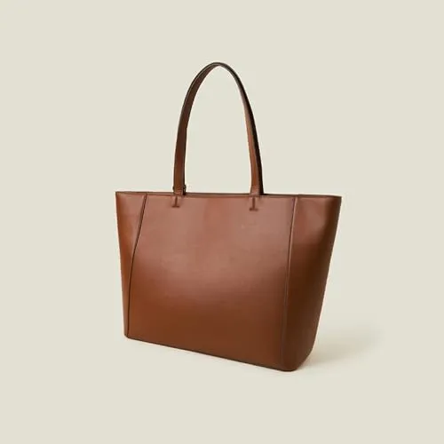 Accessorize London Women's Brown Smooth Faux Leather Tote Bag