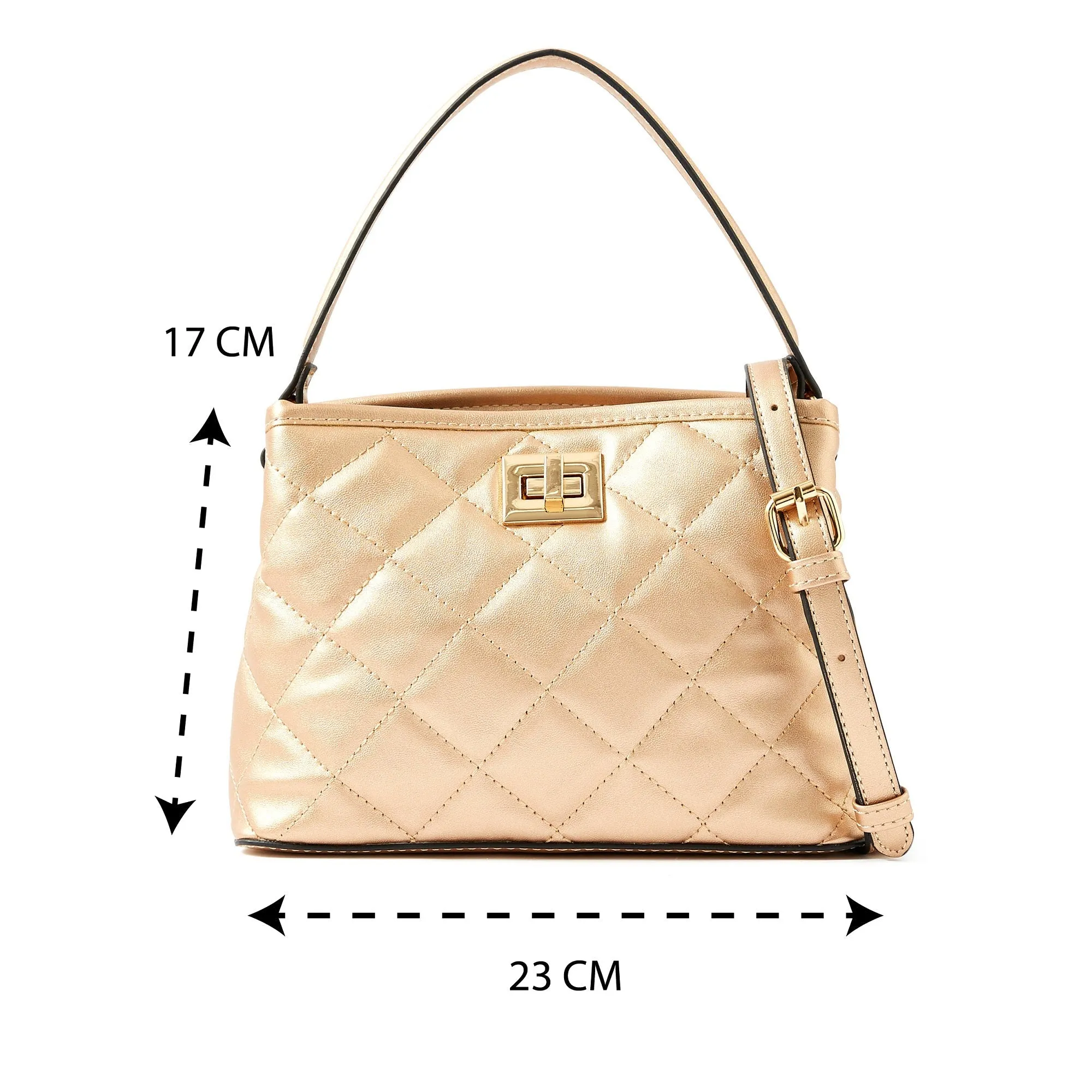 Accessorize London women's Faux Leather Rose gold Quilted Handheld Small Satchel bag