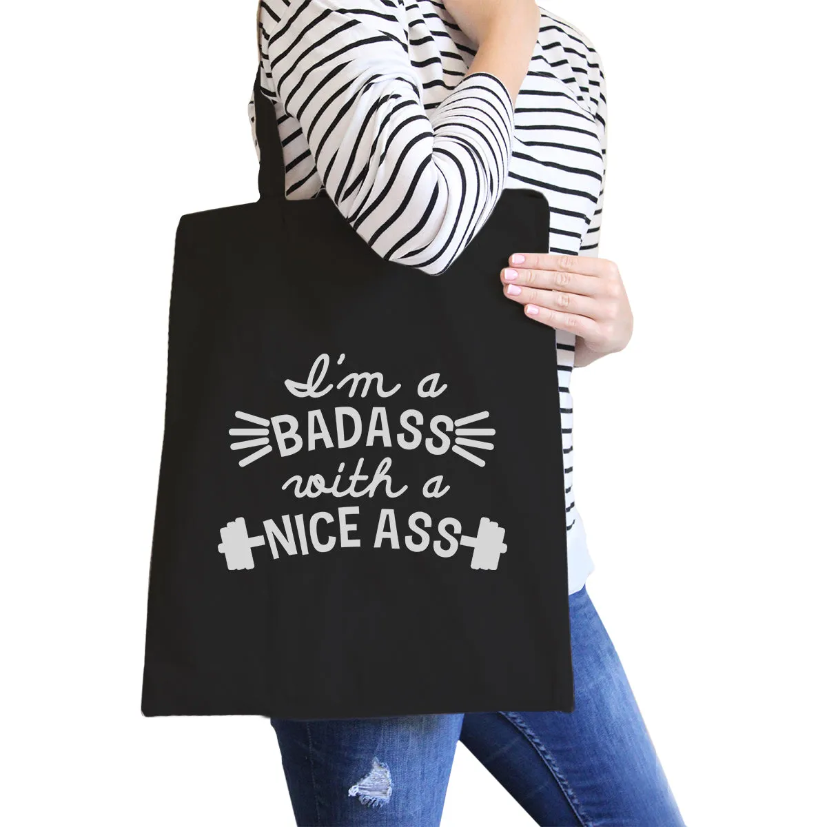 Bad Nice Ass Canvas Shoulder Bag Funny Graphic Gym Workout Tote