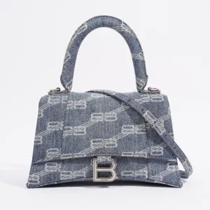 Balenciaga BB Monogram Hourglass Top Handle Bleached Denim Denim Small