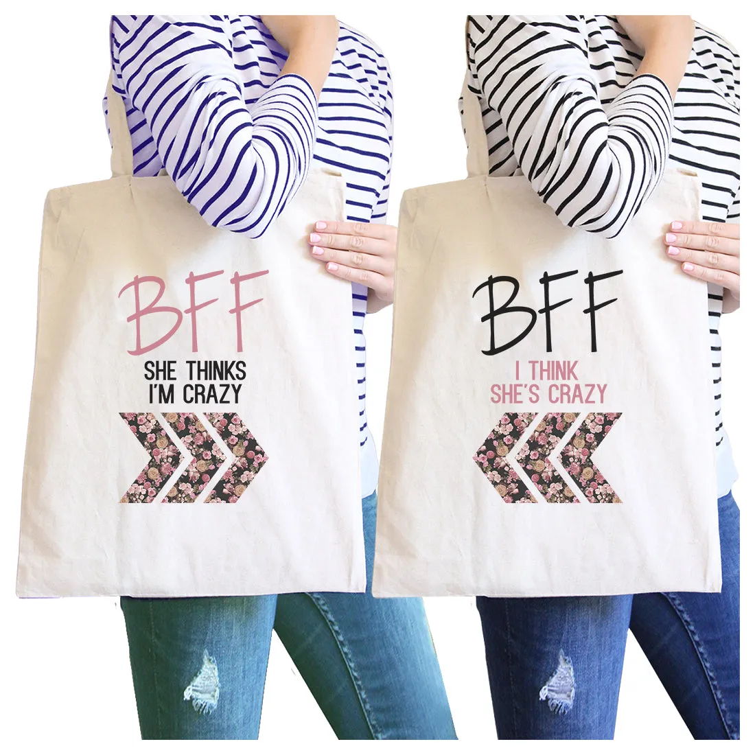 BFF Floral Crazy BFF Matching Canvas Bags Funny Birthday Gifts