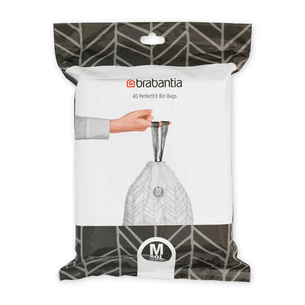 Brabantia PerfectFit Dispenser Pack Bin Liner Bags, M, 60 L x 20 Bags, Dispenser Pack