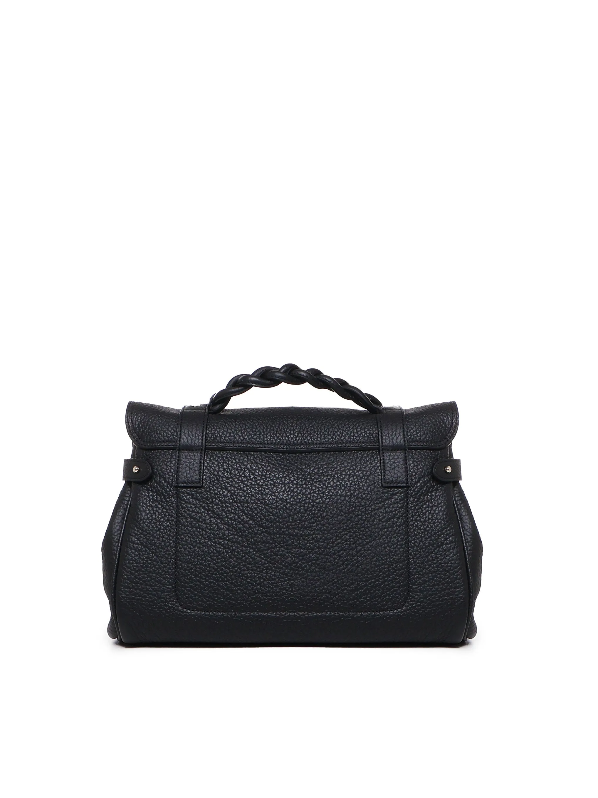 Braided Handle Black Leather Bag