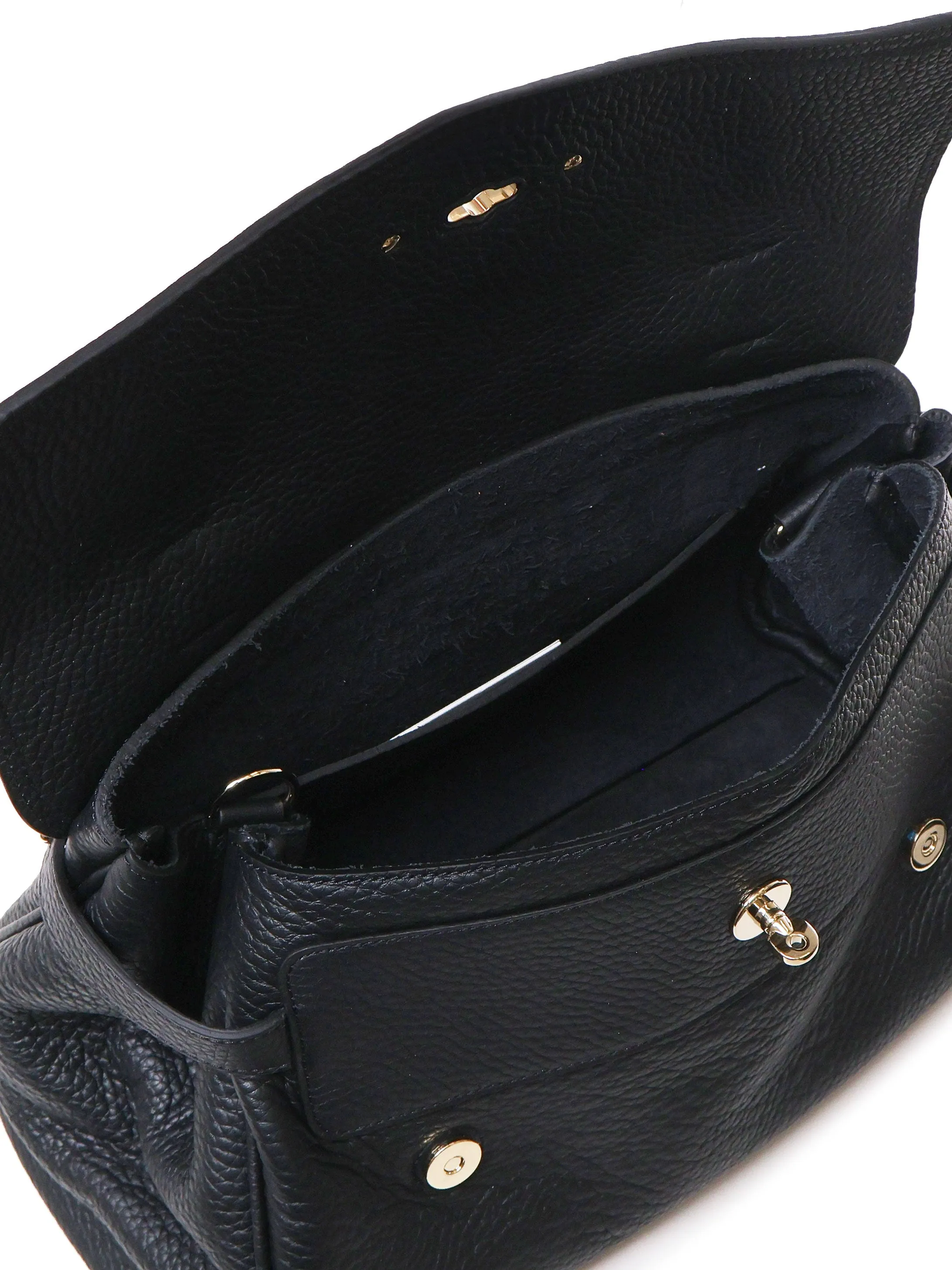 Braided Handle Black Leather Bag