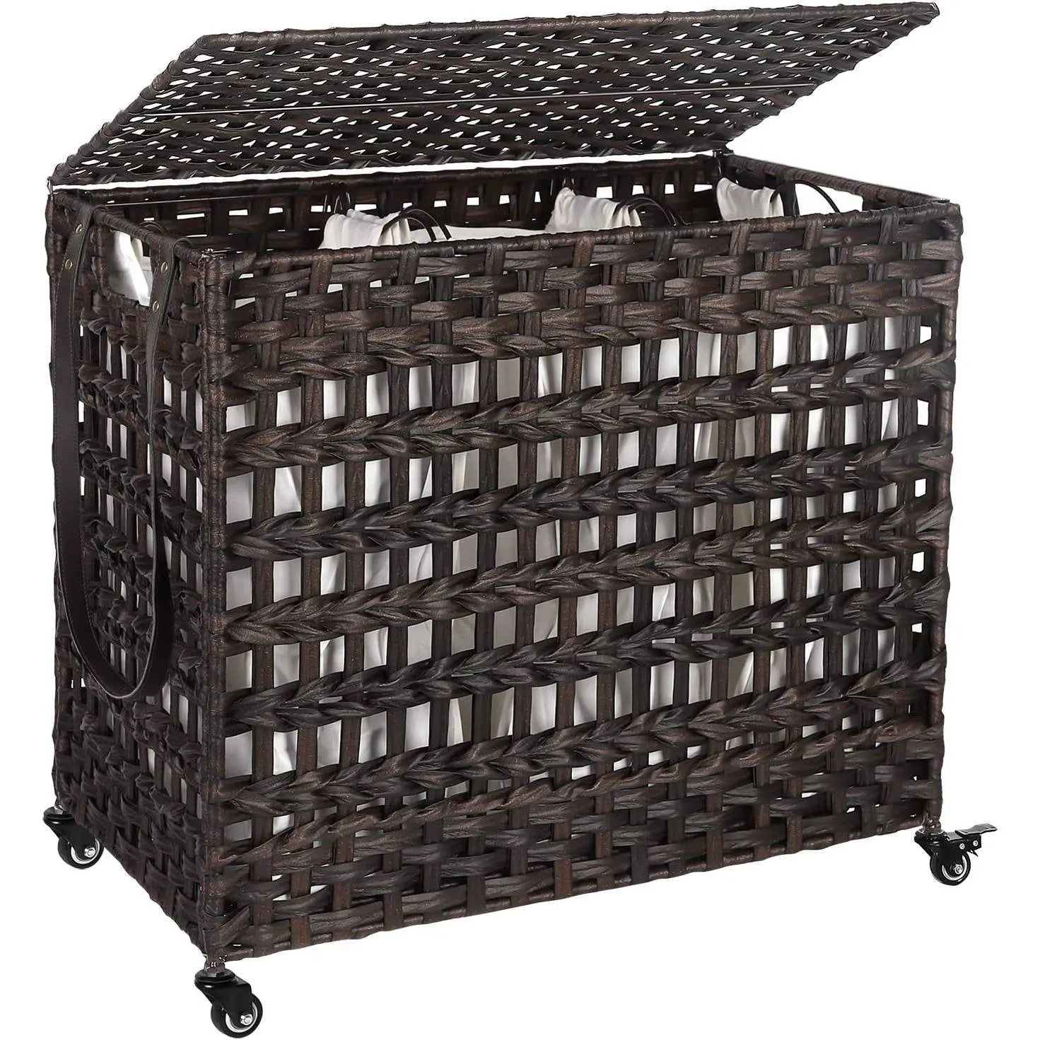 Brown Laundry Hamper Sorter Cart with Removable Cotton Bags