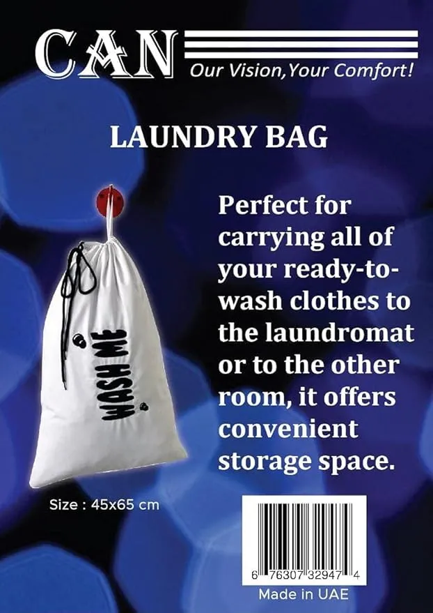 CAN Laundry Bag (Machine Washable Dirty Clothes Organizer, Twill Fabric, Easy Fit a Laundry Hamper or Basket, White, 45x65cm)