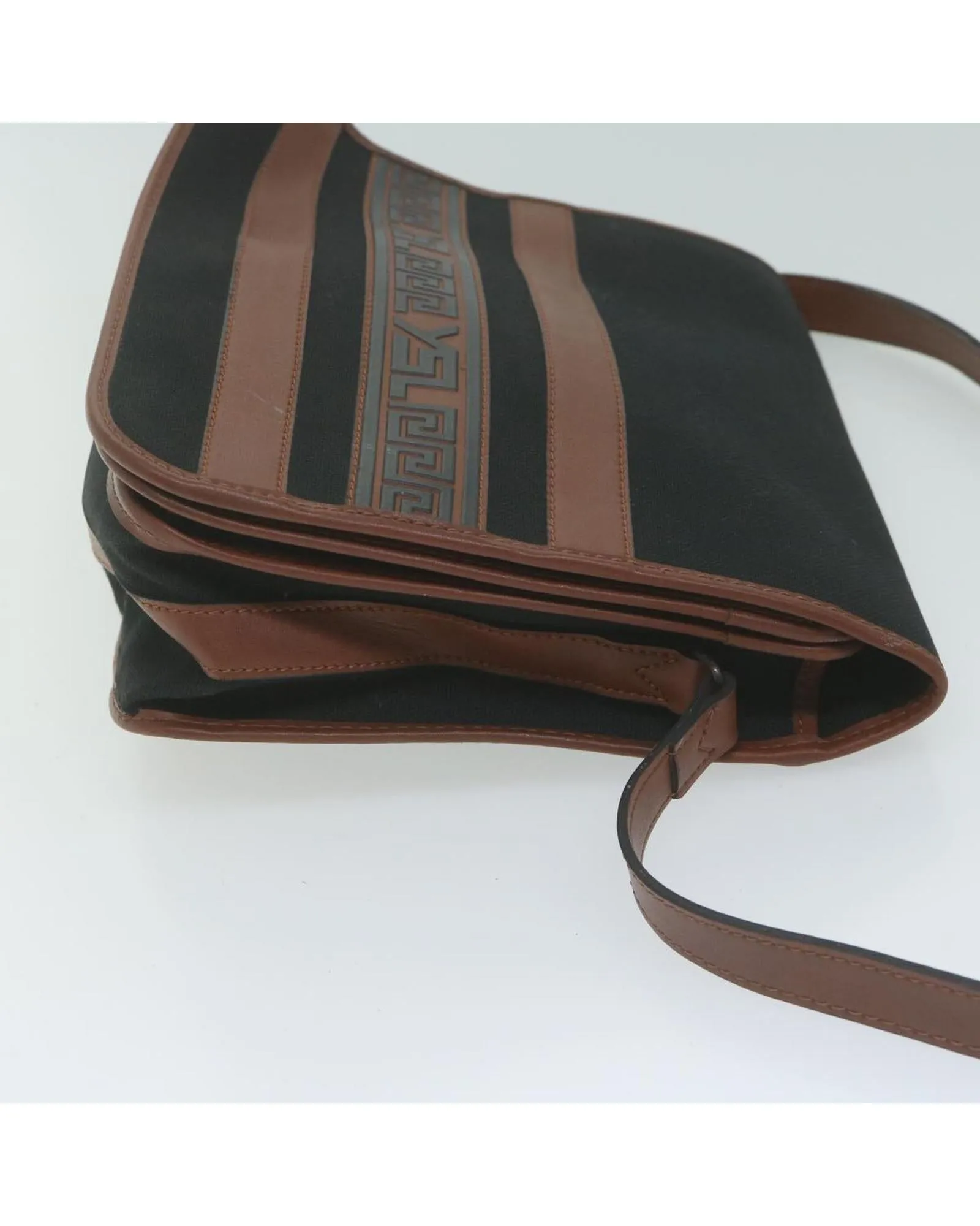 Canvas Shoulder Bag with Authentic Brown Details