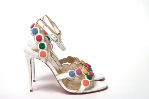 Christian Louboutin White Multicolor Spot Design High Heels Shoes Sandal