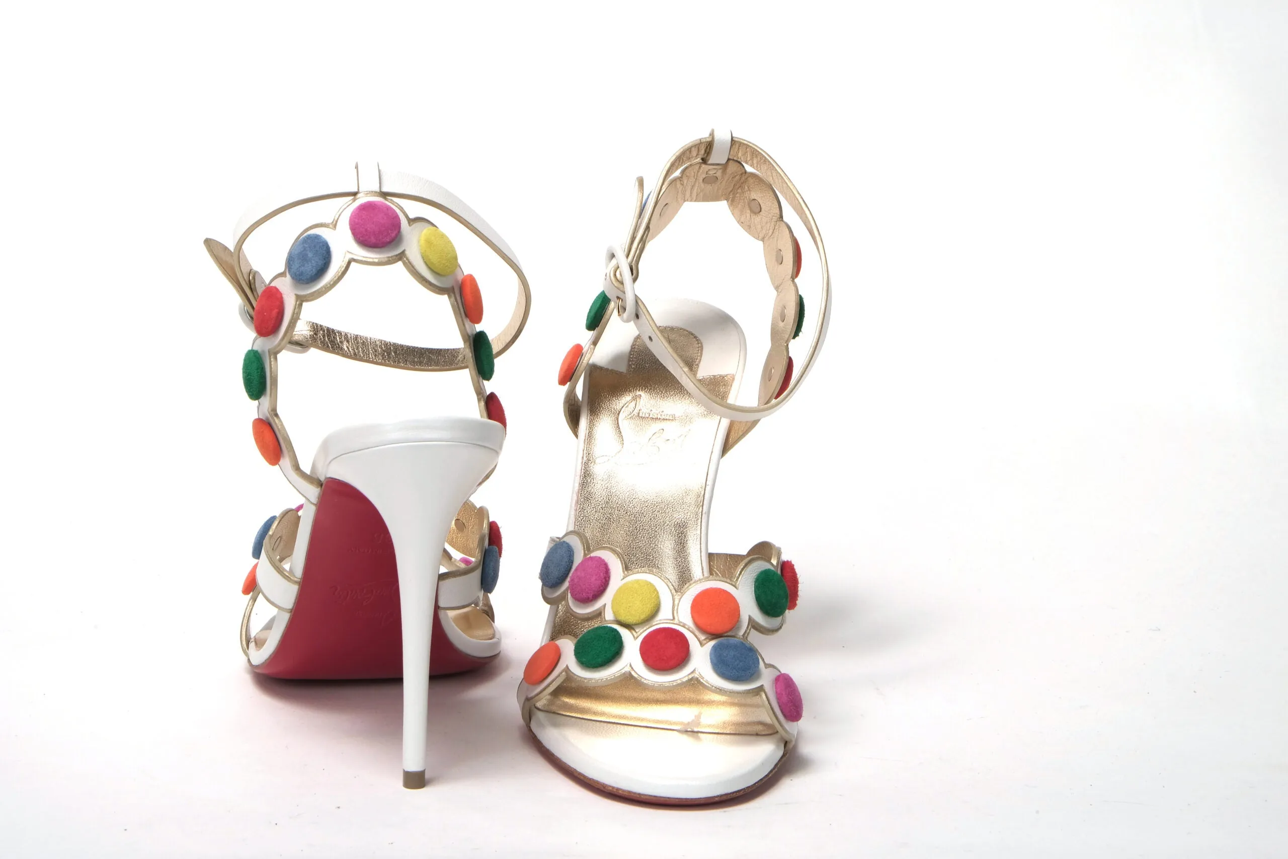 Christian Louboutin White Multicolor Spot Design High Heels Shoes Sandal