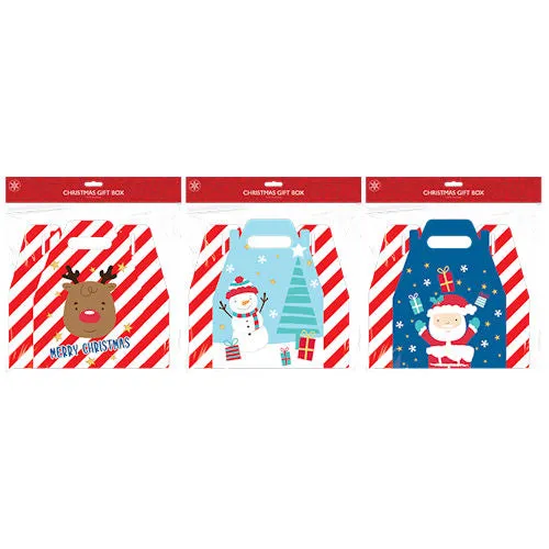 Christmas Gift Box With Handle - Assorted Festive Holiday Present Wrapping Paper Ribbon Bow