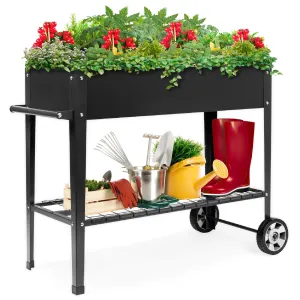 Elevated Ergonomic Mobile Raised Metal Garden Planter w/ Wheels - 38x16x32in