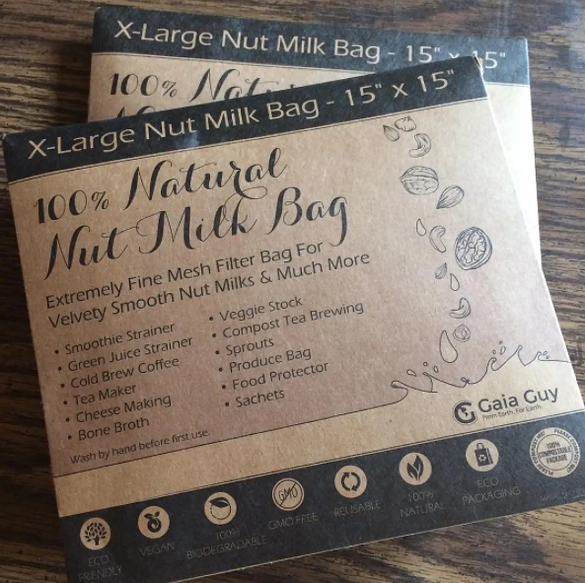 Extra Large Nut Milk Bags - 2 Pack - Hemp and Organic Cotton