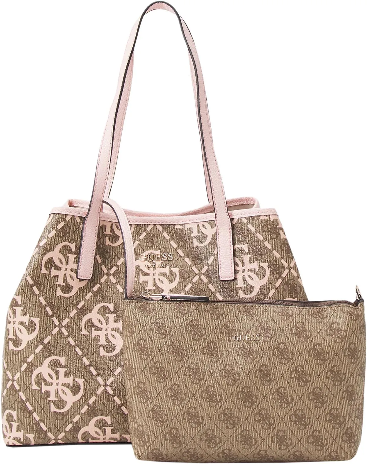 Guess Vikky Large Tote 2 in 1 Bag In Brown Pink For Women