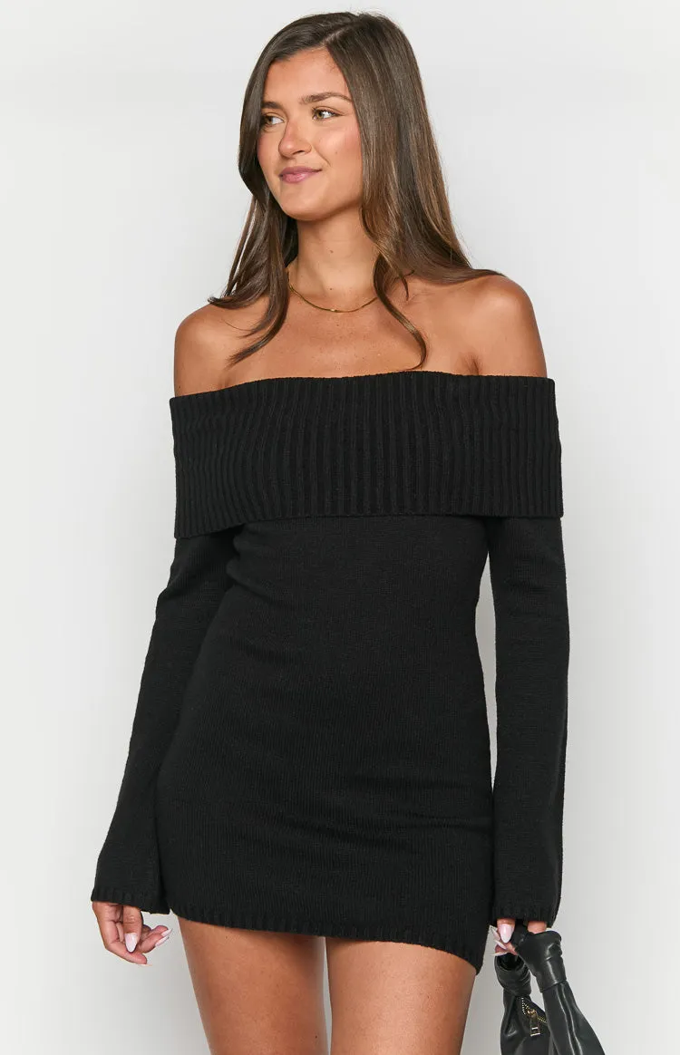 Halia Black Long Sleeve Mini Dress