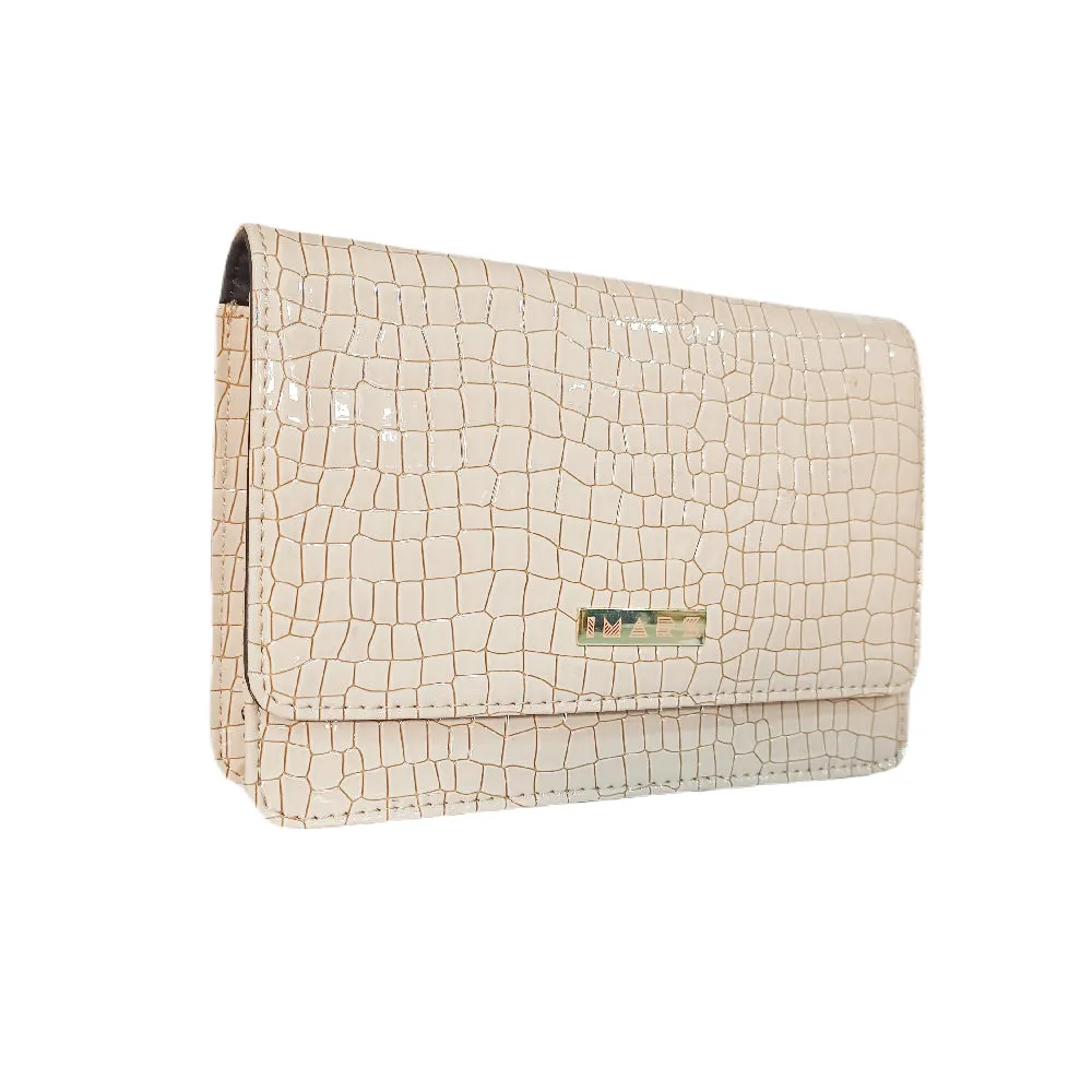 IMARS Stylish Crossbody Cream Croco For Women & Girls (Sling Bag) Made With Faux Leather