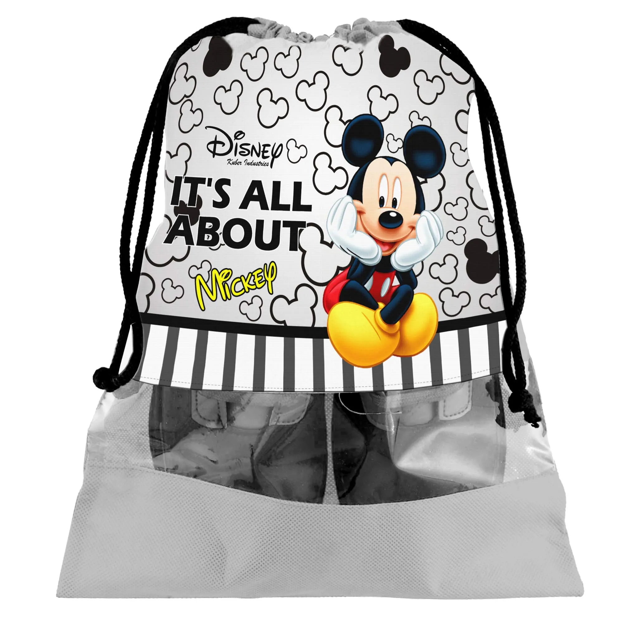 Kuber Industries Disney Print 9 Piece Non Woven Travel Shoe Cover, String Bag Organizer (Black & Grey & Pink) -HS_35_KUBMARTS18045