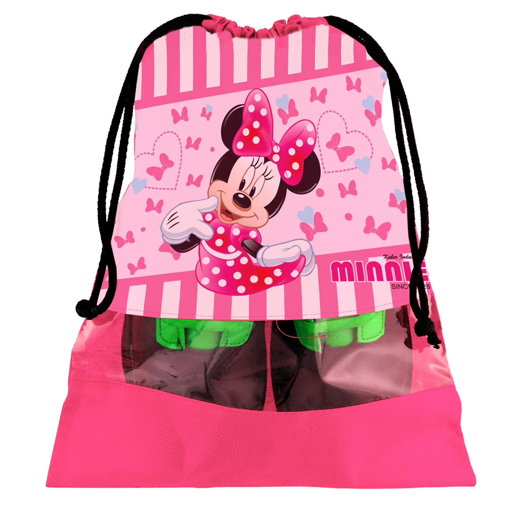 Kuber Industries Disney Print 9 Piece Non Woven Travel Shoe Cover, String Bag Organizer (Black & Grey & Pink) -HS_35_KUBMARTS18045