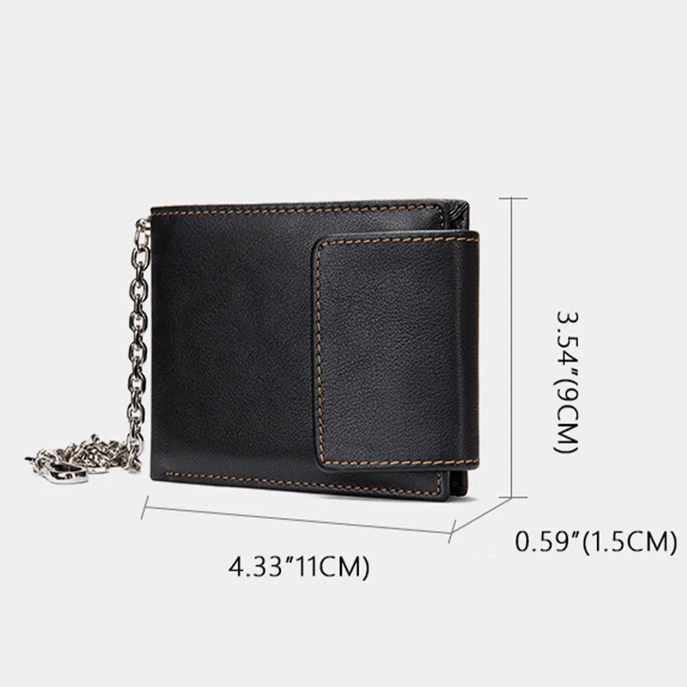 Men Genuine Leather RFID Blocking Anti-theft Retro Multi-functional Card Holder Wallet With Chain