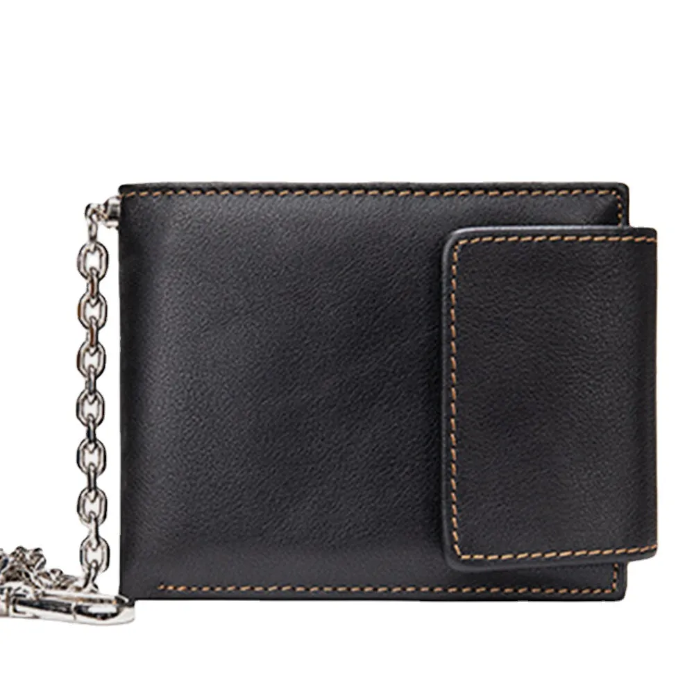 Men Genuine Leather RFID Blocking Anti-theft Retro Multi-functional Card Holder Wallet With Chain