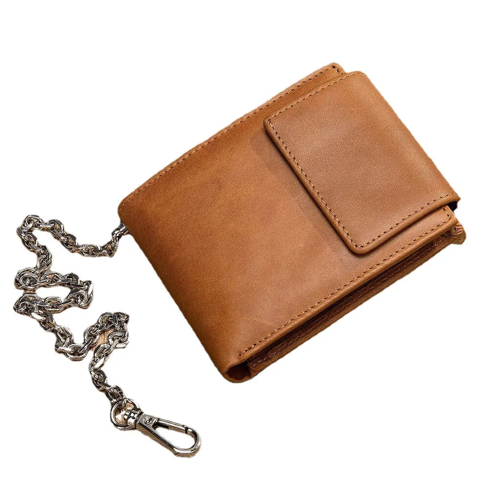 Men Genuine Leather RFID Blocking Anti-theft Retro Multi-functional Card Holder Wallet With Chain