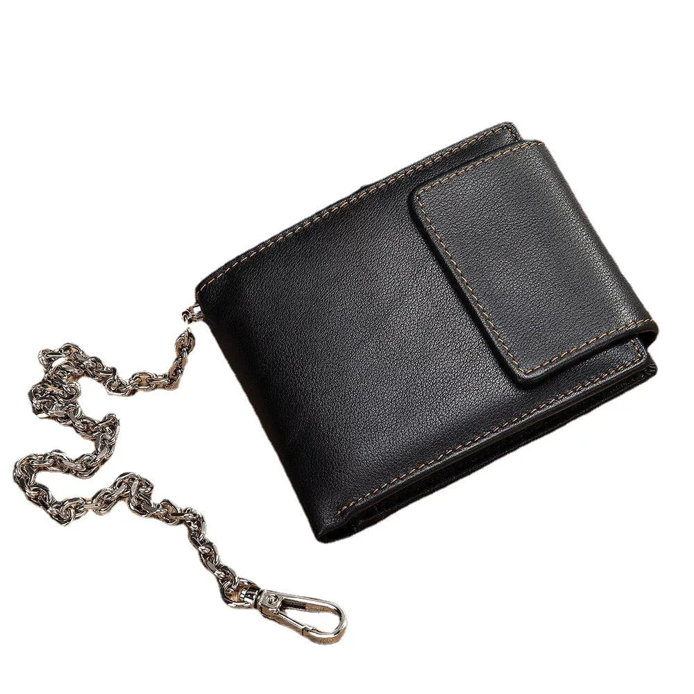 Men Genuine Leather RFID Blocking Anti-theft Retro Multi-functional Card Holder Wallet With Chain