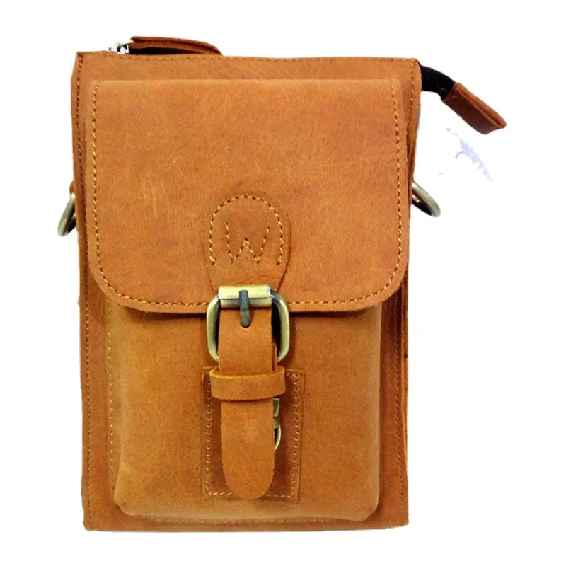 Men Genuine Leather Vintage Multi-functional Crossbody Bag Durable Belt Loop Waist Daily Belt Bag