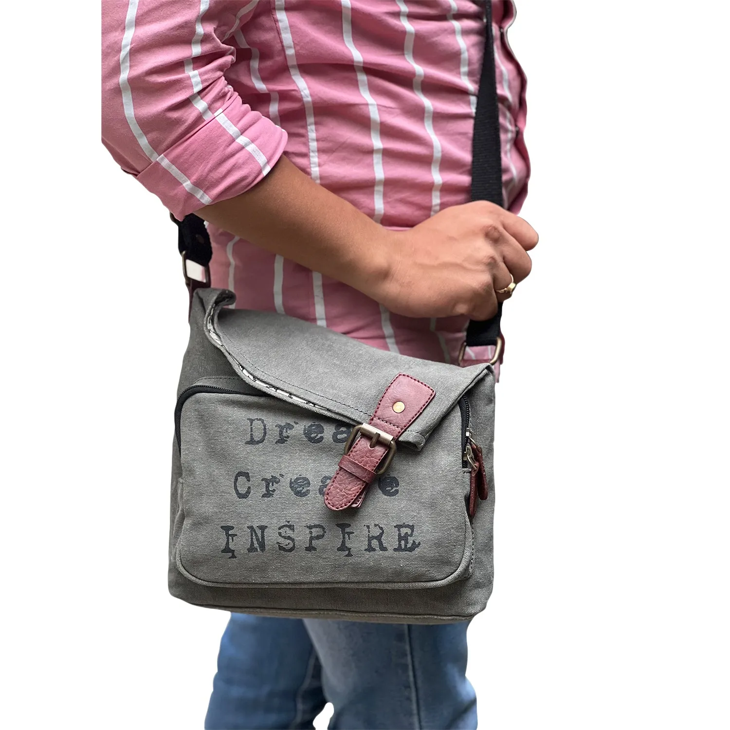 Mona B Upcycled Canvas Messenger Crossbody Bag with Stylish Design for Men and Women: Dream