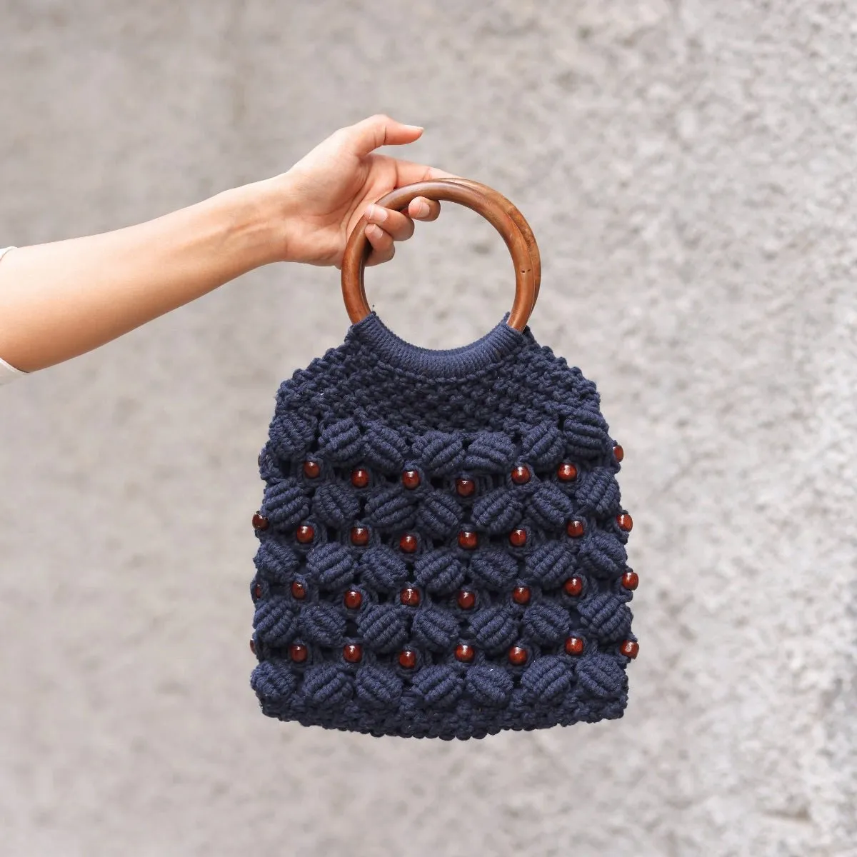 Navy Blue Ring Handmade Macrame Bag