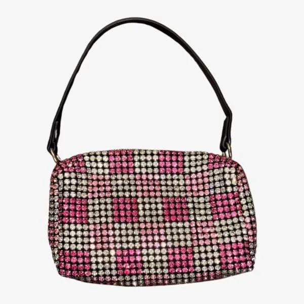 Pink Crystal Checkered Bag