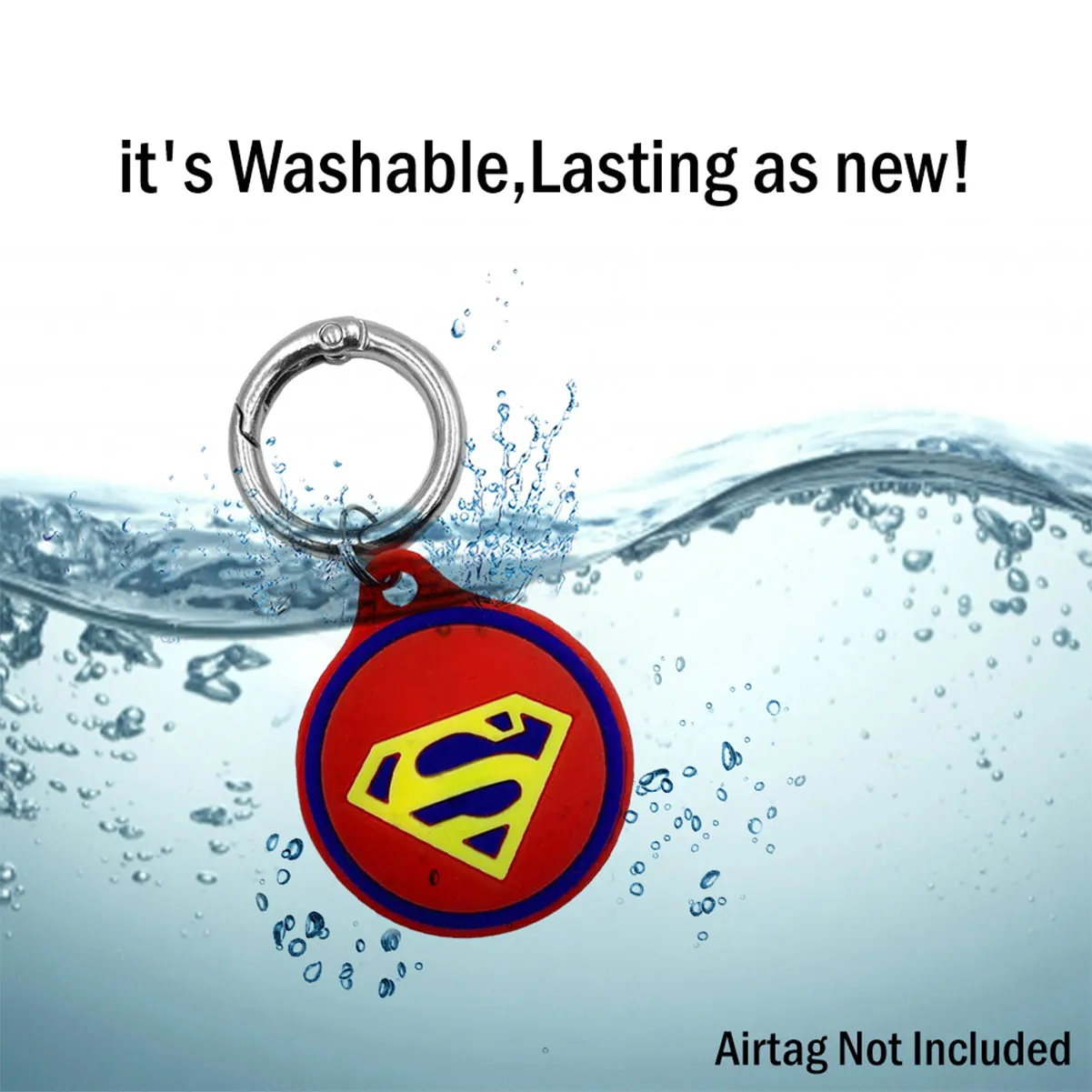 Silicone Key Ring Holder Case Cover Compatible with Apple Airtag (Superman)