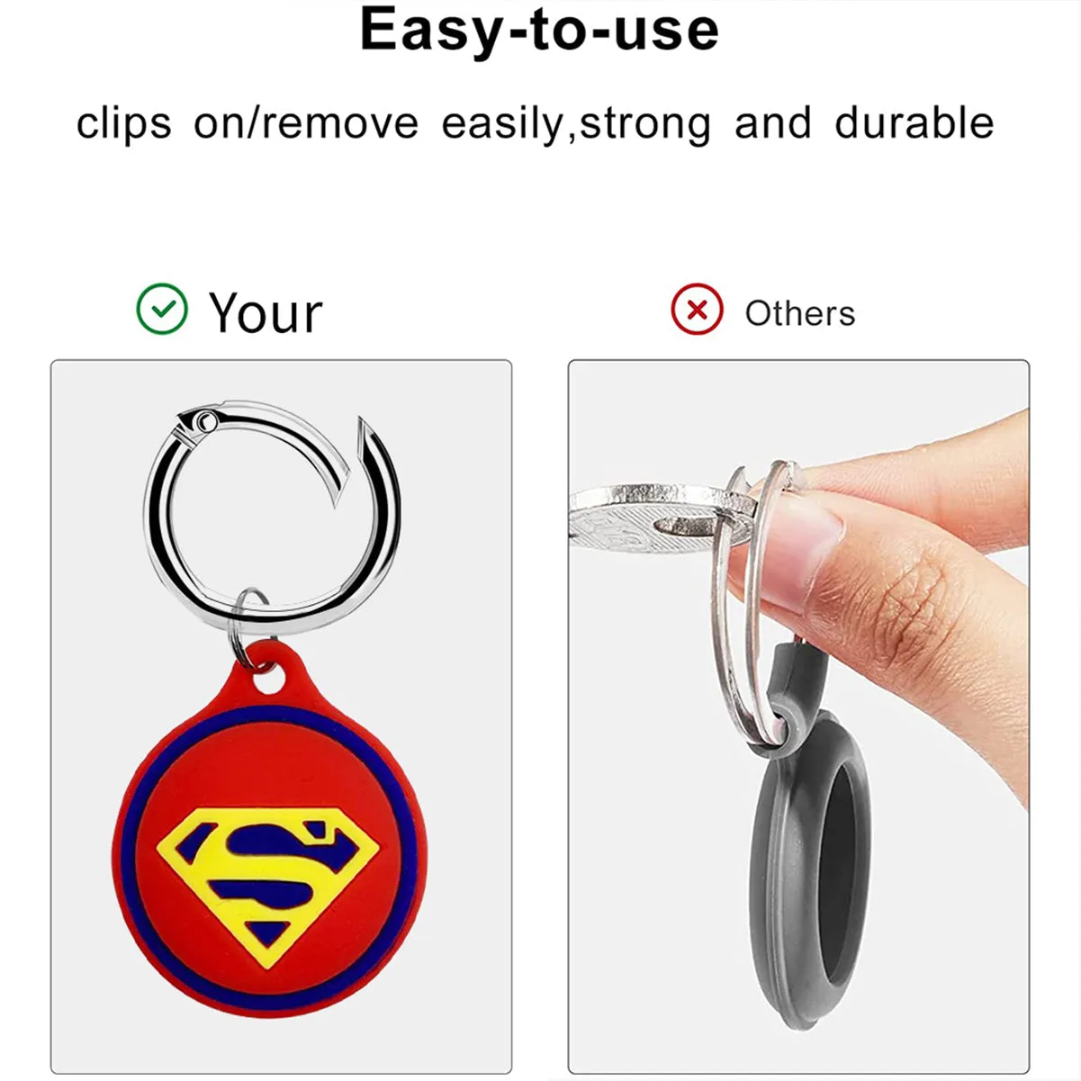 Silicone Key Ring Holder Case Cover Compatible with Apple Airtag (Superman)