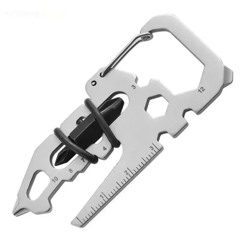 Stainless Steel Outdoor Tools Carabiner Clip Bottle Opener Keychain Ring Multifunction Card Tool Camping Climbing Accessories