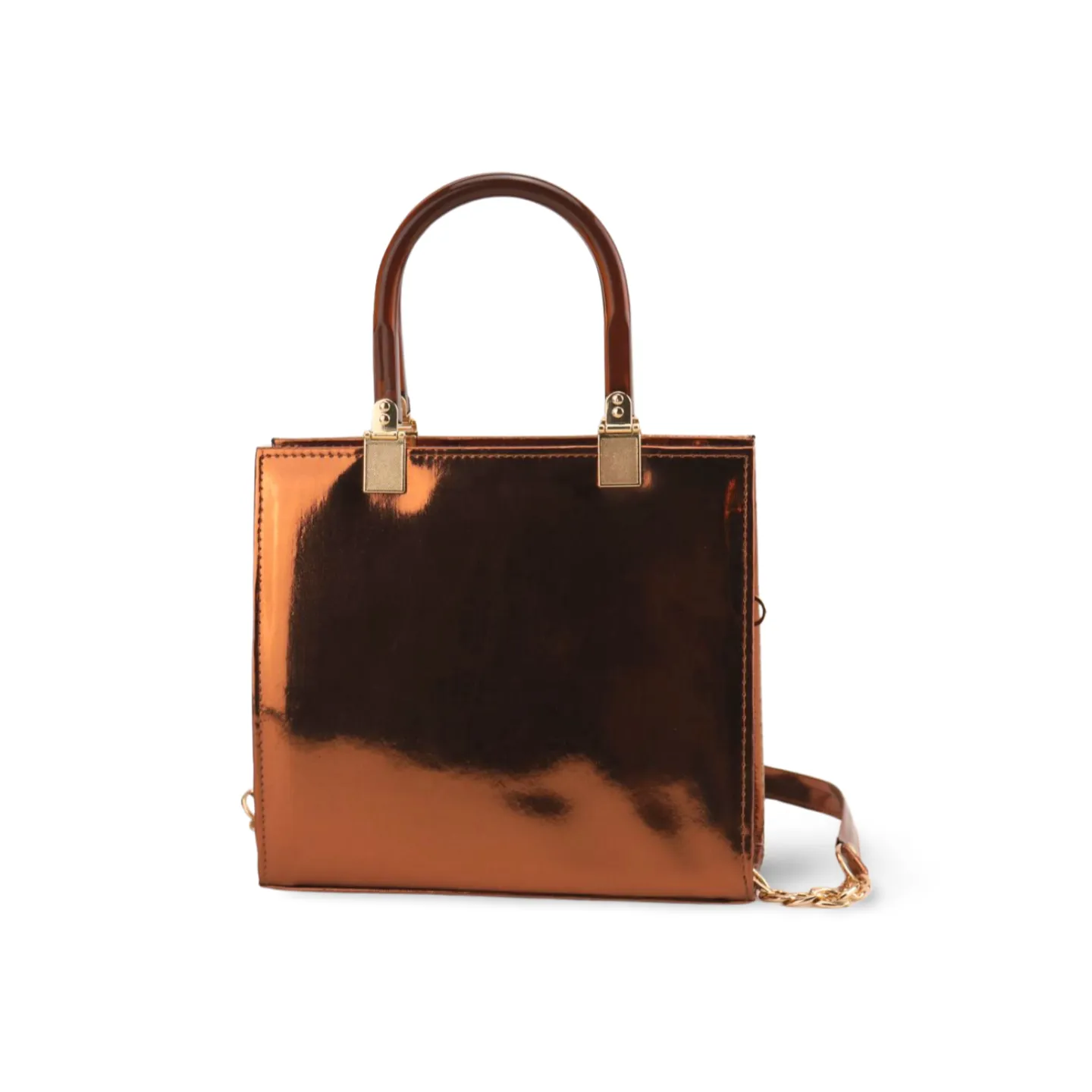 Stylish Crock Skin Handbag with Wooden Style Handles and Chain Strap