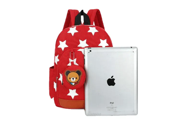 Stylish Kids' Star Print Nylon School Bags With Bear Pattern Hanging Bag