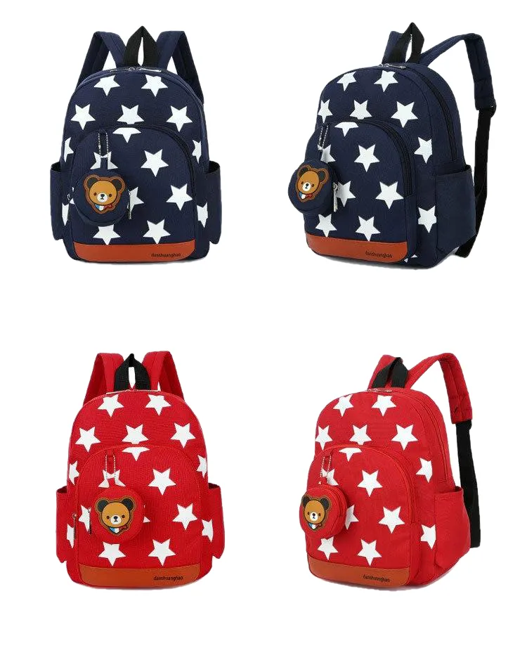 Stylish Kids' Star Print Nylon School Bags With Bear Pattern Hanging Bag