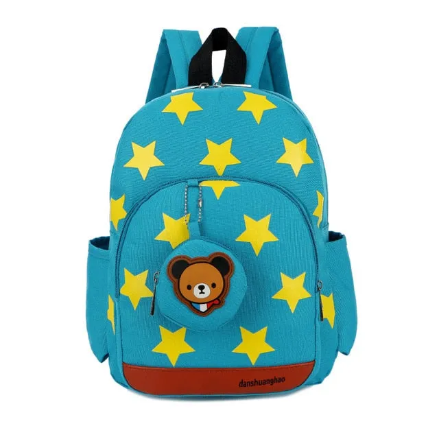 Stylish Kids' Star Print Nylon School Bags With Bear Pattern Hanging Bag