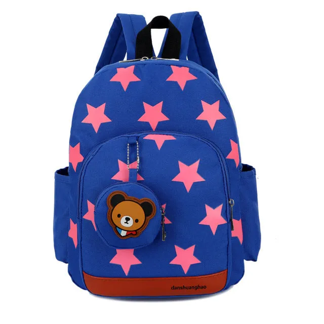 Stylish Kids' Star Print Nylon School Bags With Bear Pattern Hanging Bag