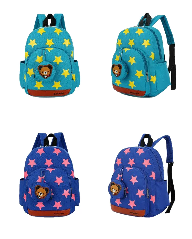 Stylish Kids' Star Print Nylon School Bags With Bear Pattern Hanging Bag