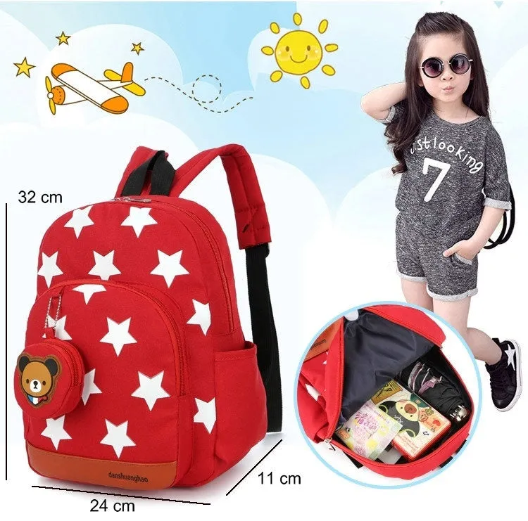 Stylish Kids' Star Print Nylon School Bags With Bear Pattern Hanging Bag