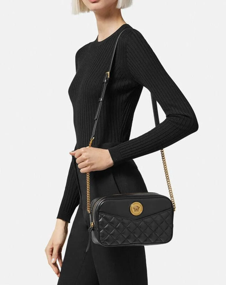 Versace Quilted Medusa Medium Icon Crossbody Bag Black