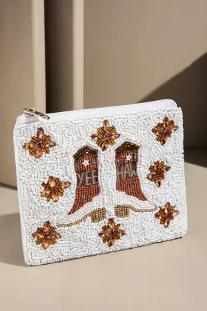 Western Boot Beaded Credit Card Coin Purse