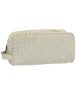 White Leather Intrecciato Clutch Bag with Authenticity