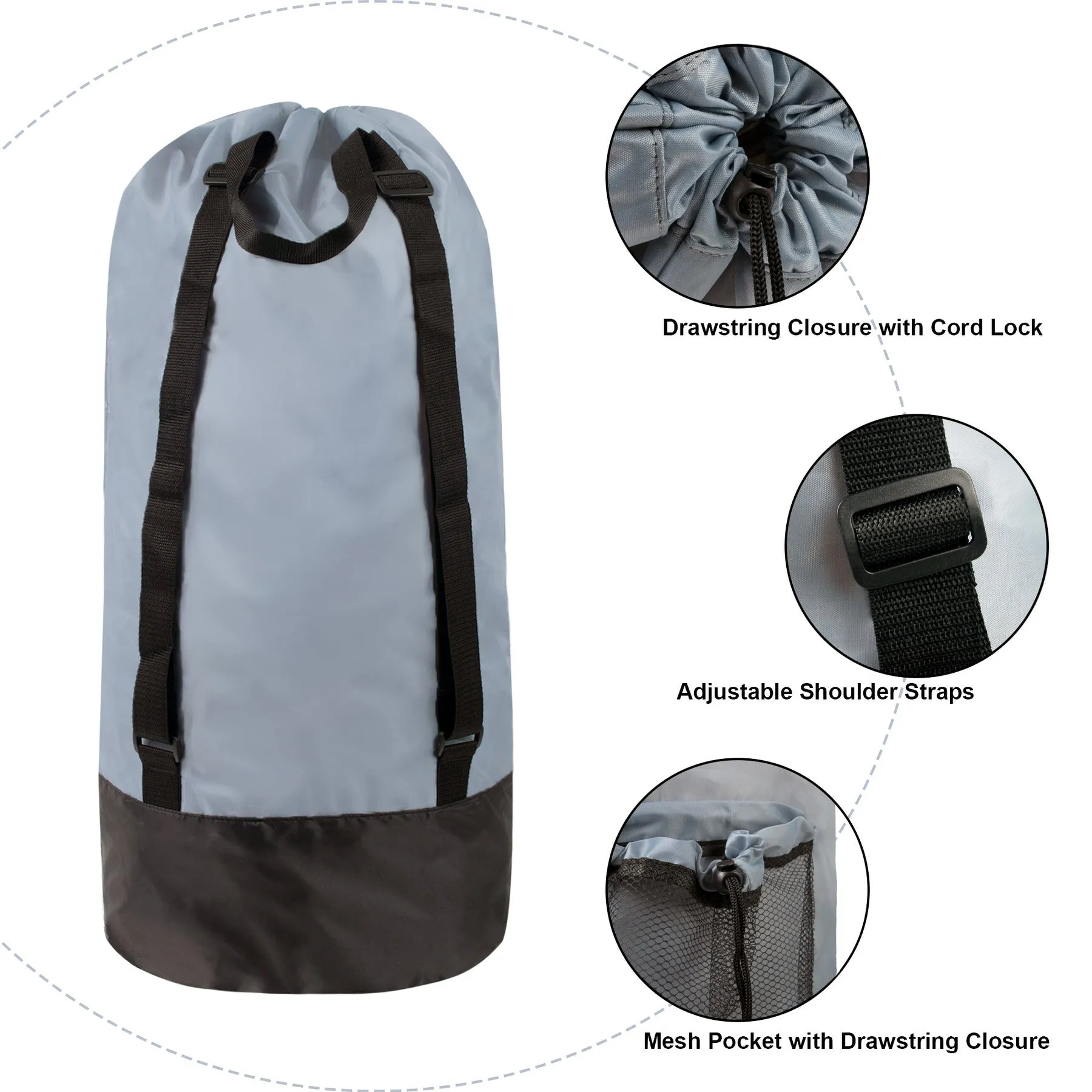 Wholesale Laundry Bag Backpack with Front Mesh Pocket - Grey