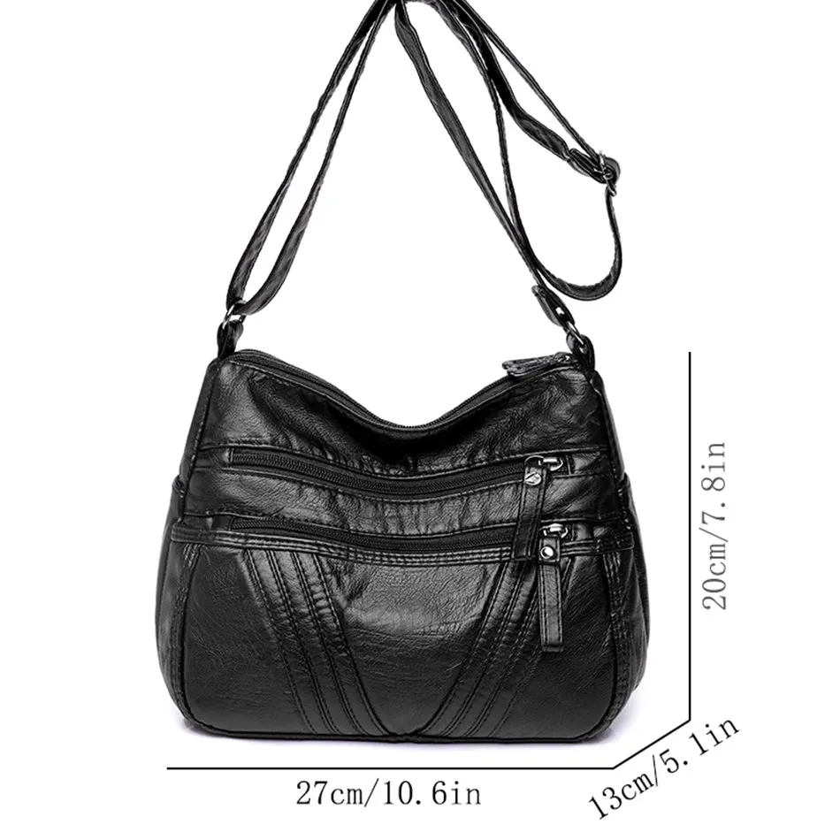 Zipped Leather Sling Bag with Multiple Compartments