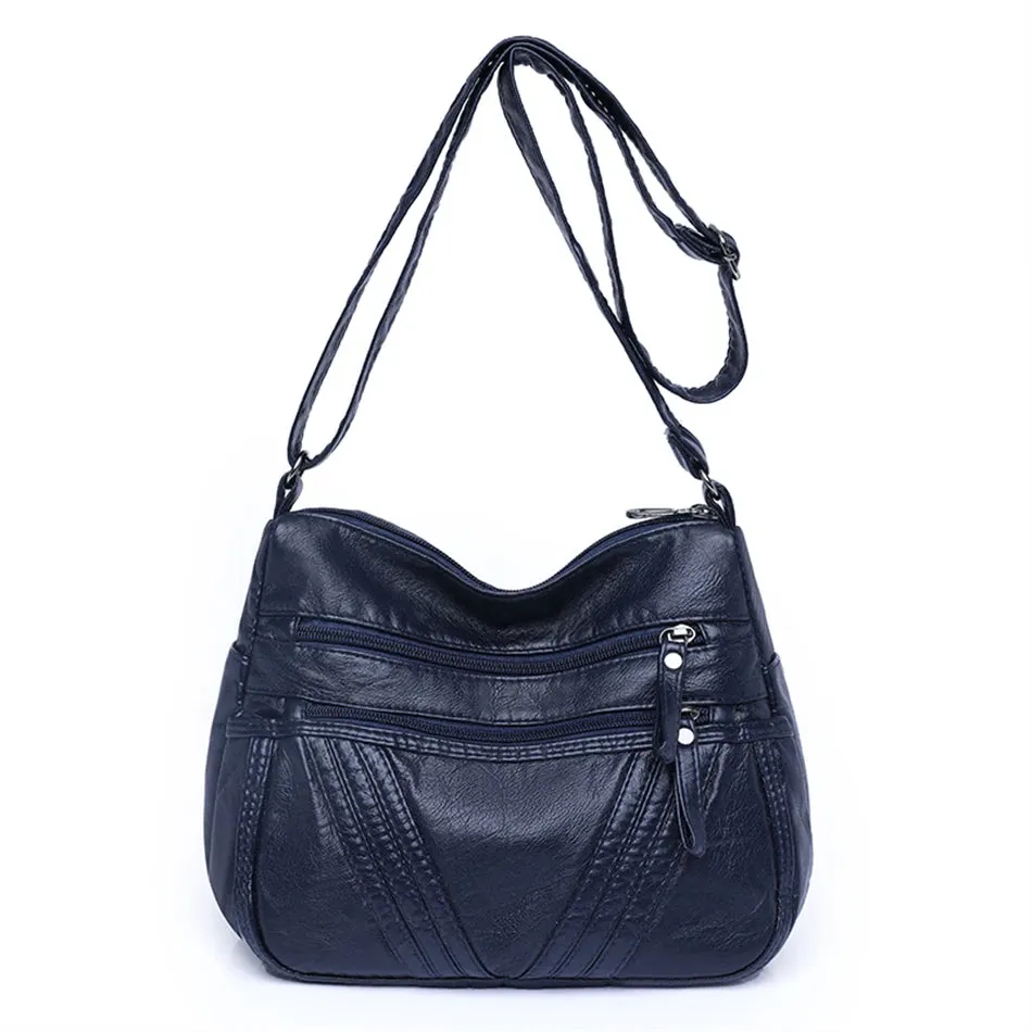 Zipped Leather Sling Bag with Multiple Compartments