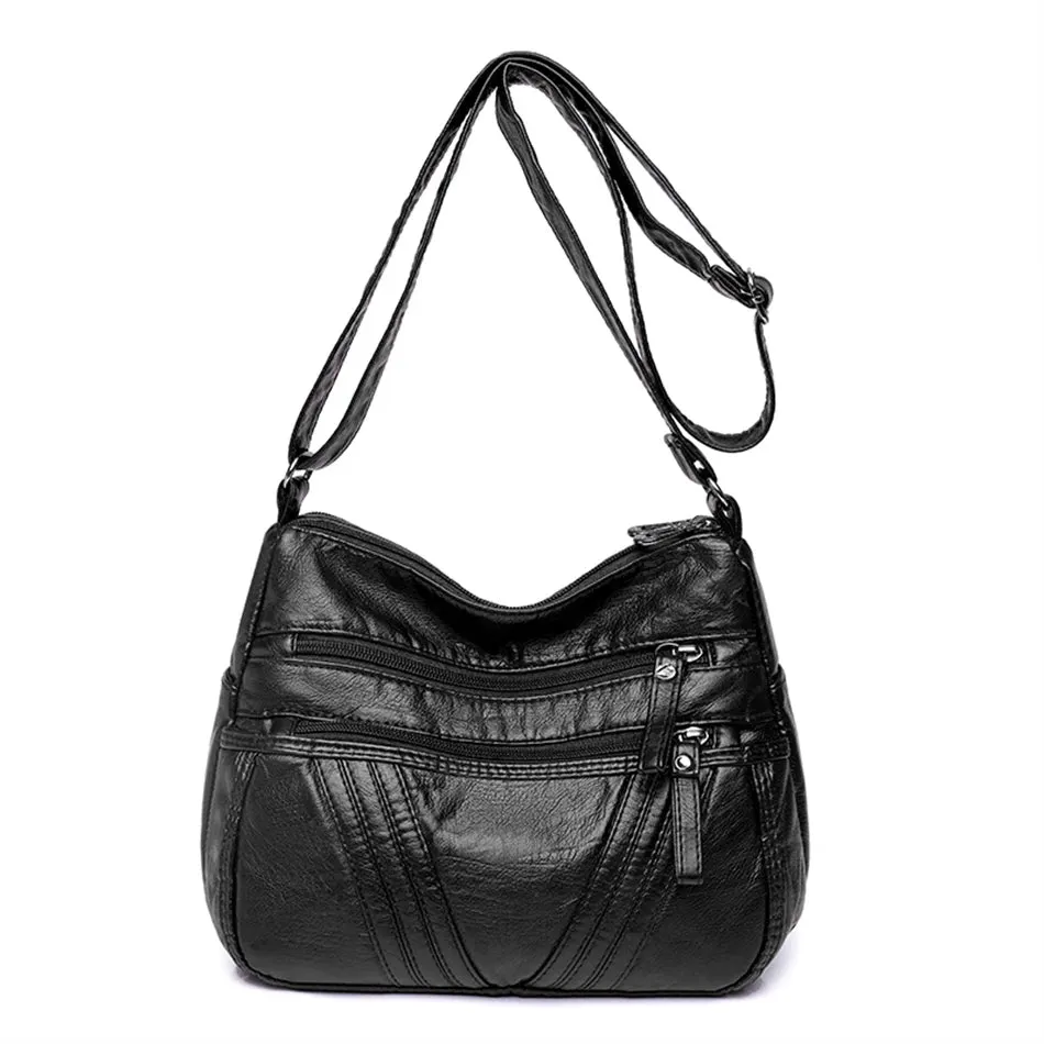 Zipped Leather Sling Bag with Multiple Compartments